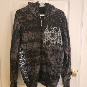 Affliction, Men's Size Large, Black and Silver Zip Hoodie